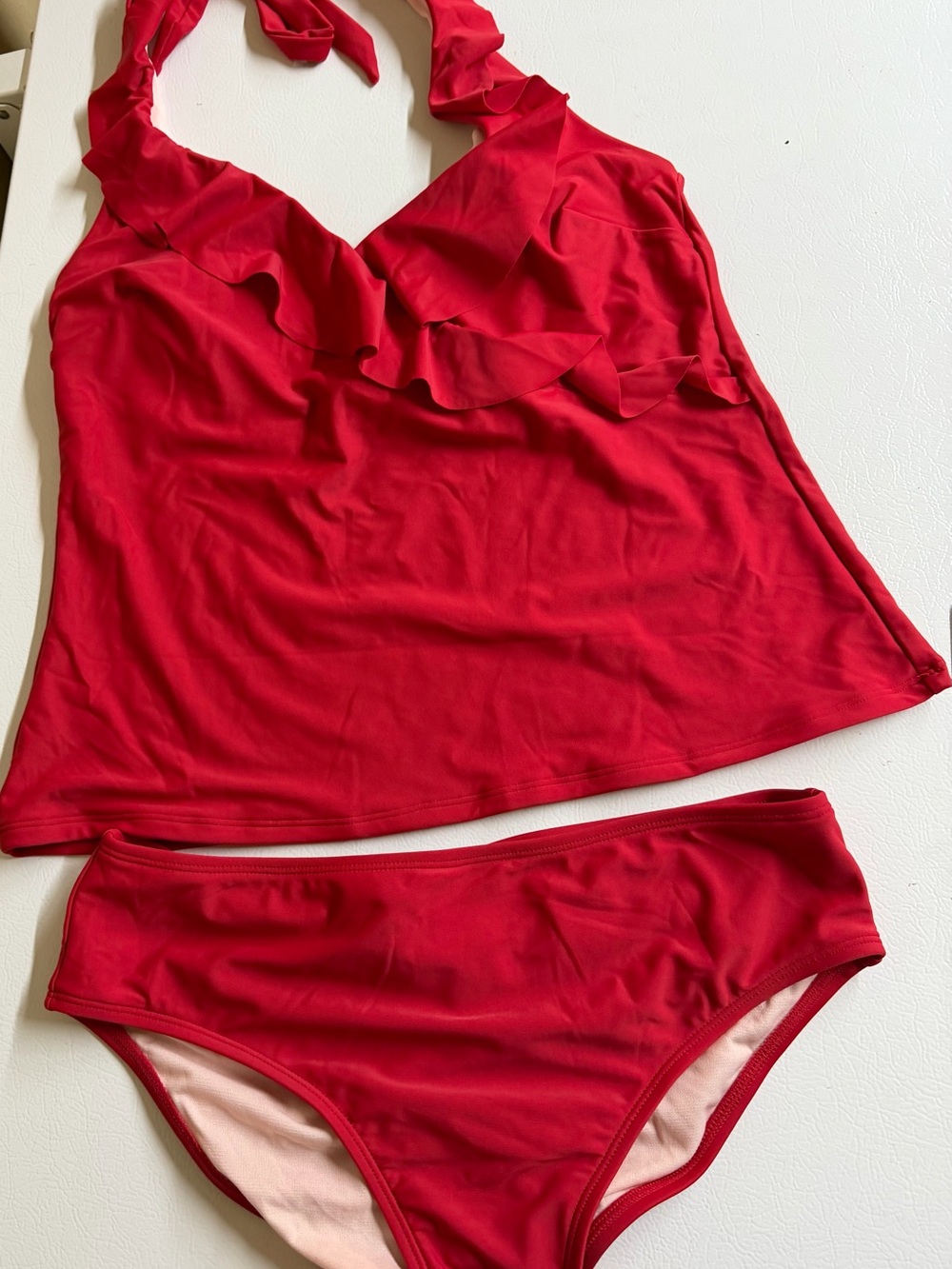 Cupshe Red Ruffle Halter Tankini Set